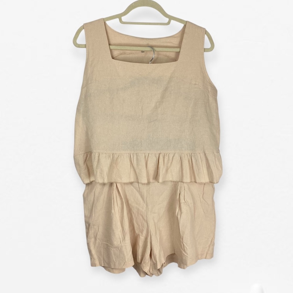 Tan beige 100% cotton Sleeveless Flowy Ruffle Top and matching Shorts XL - Picture 2 of 12